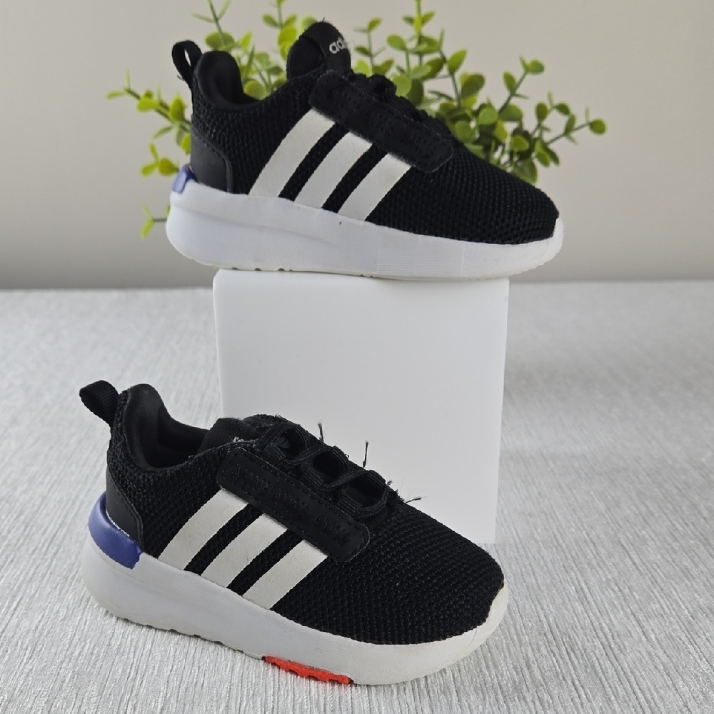 Kids Adidas Black‎ White 3 Stripe Mesh Sneakers Size 5K